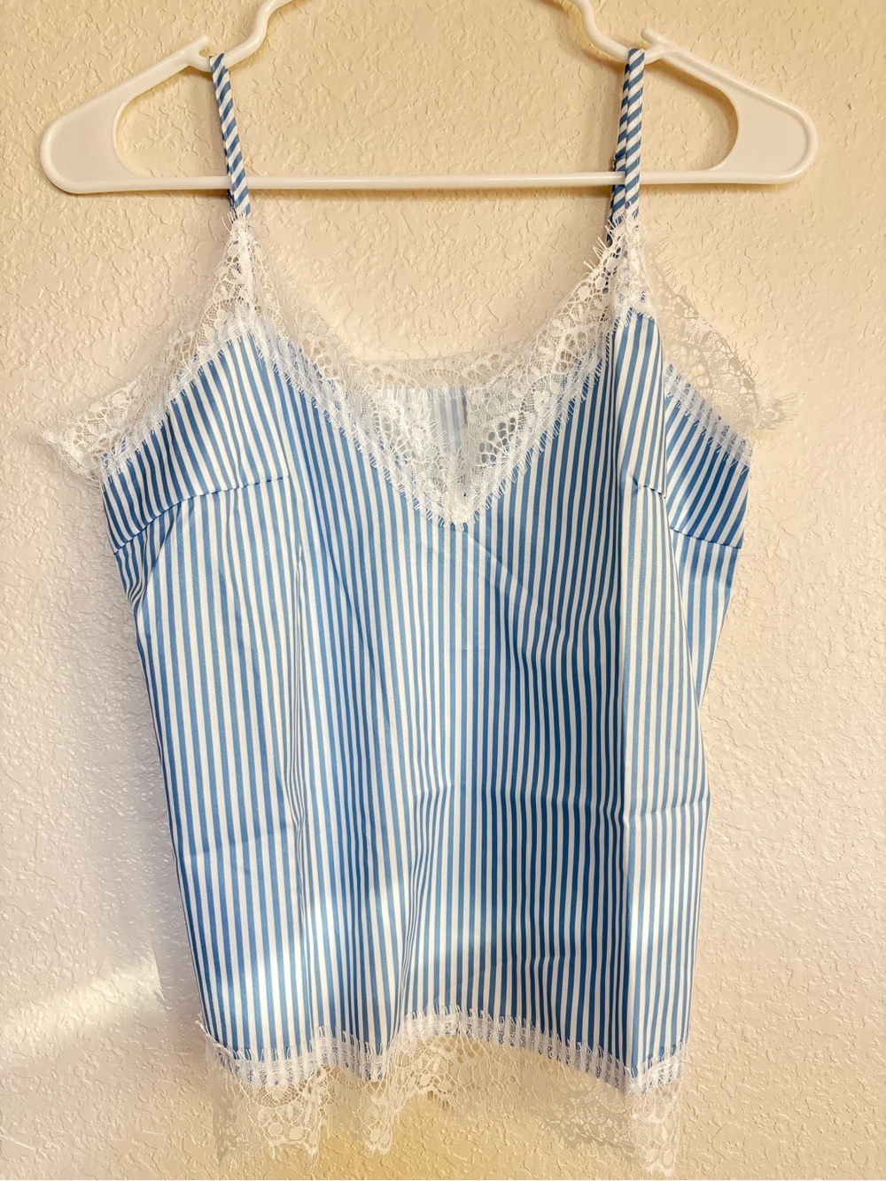 SHEIN Blue and White Stripe Lace Trim Cami